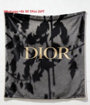 Dior Black Leather Texture Leaf Shadow Flannel Sofa Throw Blanket D254